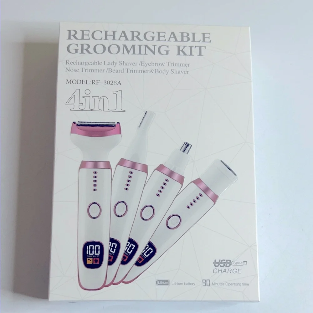 Rechargeable Wet Dry Razor With Grooming Kit Pink and White